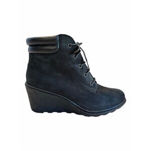 TIMBERLAND Women’s Amston Black Leather Wedge Ankle Boots Size 8.5